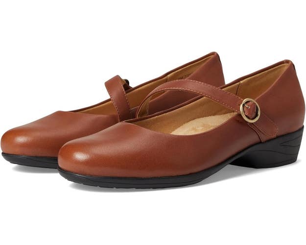 Trotters Rochelle Flats Women's 7 Luggage Leather Almond Toe Mary Jane ZAP2175