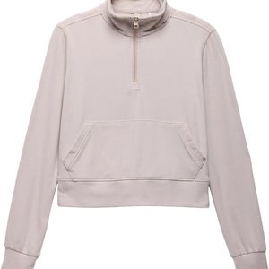 prAna Willow West Crop Sweatshirt Womens Large Almond Ribbed Hem Half-Zip JZZ864