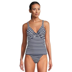 Tommy Bahama Coastline Tankini Top Women's Medium Navy Striped Swimwear JZZ1020
