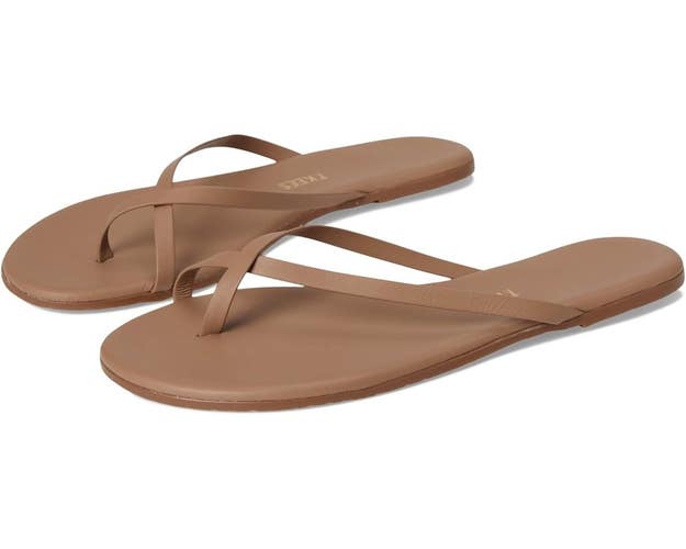 TKEES Riley Sandals Women's US 11 Beachbum Brown Leather Slip-On Slide VER1338