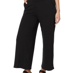 Toad&Co Chaka Pants Women's Medium Black Elastic Waist Wide Leg Cropped JZZ1017