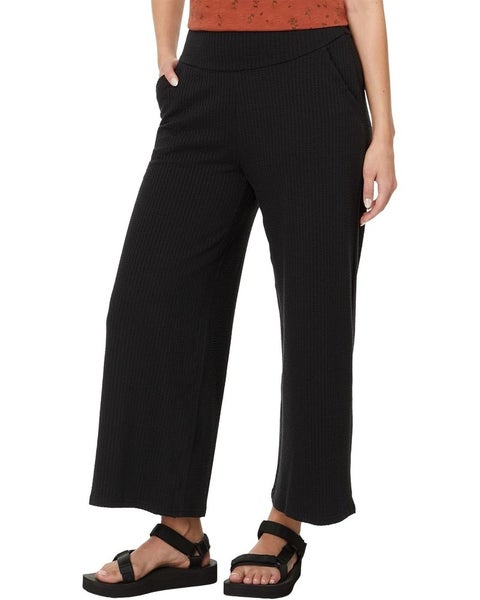 Toad&Co Chaka Pants Women's Medium Black Elastic Waist Wide Leg Cropped JZZ1017