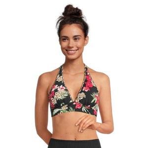 Tommy Bahama Lily Cat Rev Halter Top Women XS Black Floral Swimwear Beach JZZ936