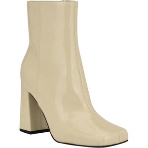 Nine West Spice Boots Women's 7 Cream Patent Leather Square Toe Bootie JOBB1670