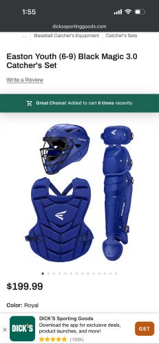 Black/Navy Easton Black Magic Catcher's Set (New)