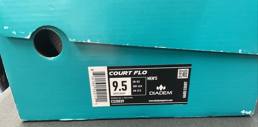 Used Mens Diadem Court Flos White/Navy Size 9.5 Tennis Court Shoes