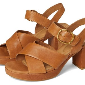 Sofft Lizzie Sandals Women's 8.5 Luggage Leather Ankle Strap Block Heel VER1432