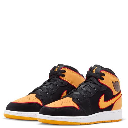 Nike Air Jordan 1 Mid SE FJ4924-008 Kids 4.5 Black Orange Lifestyle Shoe HTAT139