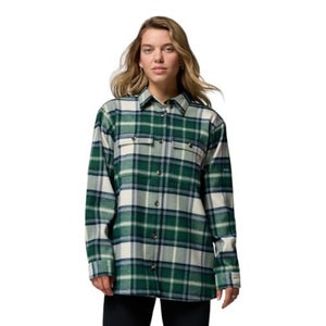Columbia Blue Point Creek Shirt Jacket Women's Rain Forest Buffalo Check JAX1023