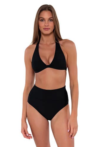 Sunsets Hannah Bikini Bottom Womens 20 Black Stretch High-Waist Swimwear GBO2448