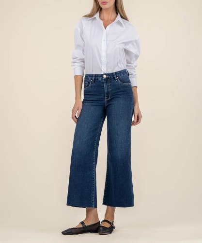 KUT from the Kloth Meg Jeans Women's 8 Demure Denim Raw Hem Wide Leg GBO2268