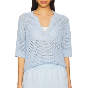 Varley Callie Top Women's Medium Blue Knit Cotton Dropped Shoulder Sheer GBO2274