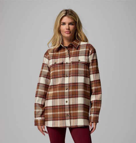 Columbia Blue Point Creek Shirt Jacket Women's Camel Brown Buffalo Check JAX1016