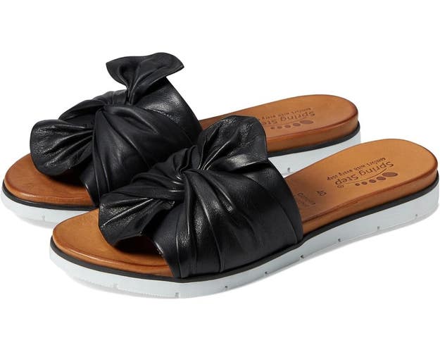 Spring Step Lavona Sandals Women's US 10.5-11 Black Leather Slip-On Slide VER985