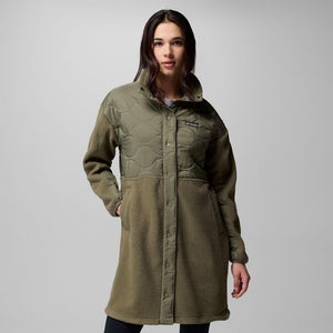 Columbia Cloud Point Long Jacket Women's Stone Green Fleece Snap Button JAX1033