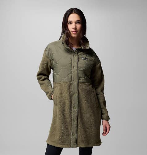 Columbia Cloud Point Long Jacket Women's Stone Green Fleece Snap Button JAX1033