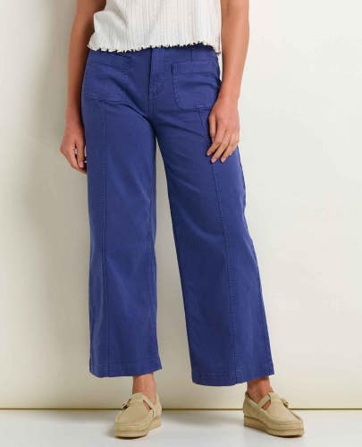 Toad&Co Linden Pants Women's 6 Iris Canvas Flat Front High Rise Wide Leg GBO2267