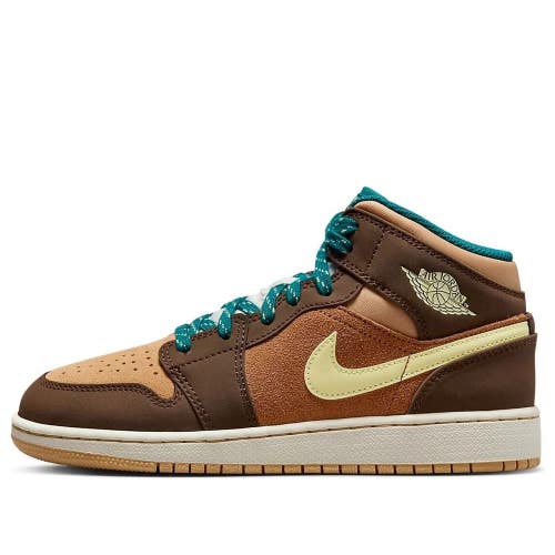 Air Jordan 1 Mid GS DZ6335-200 Sneaker Kids 6y Brown Lifestyle Shoes HTAT83