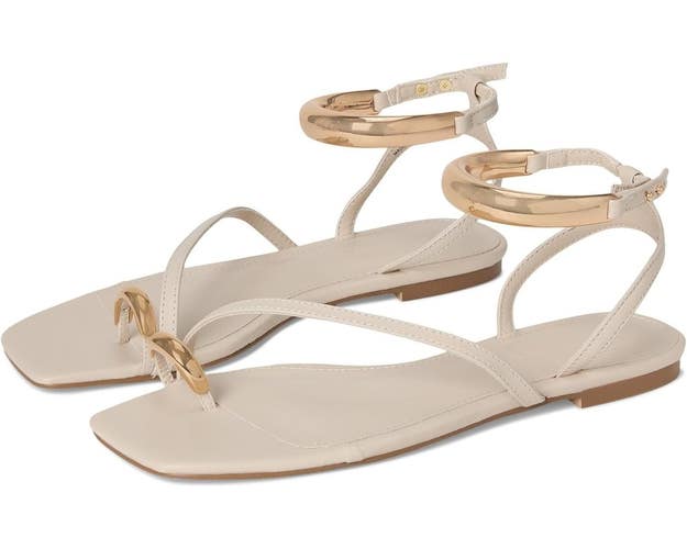 Steve Madden Odyssey ODYS01S1 Sandals Women's 6.5 Bone Leather Square Toe VER988