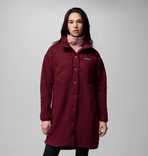 Columbia Cloud Point Long Jacket Women's Rich Wine Fleece Snap Button JAX1014