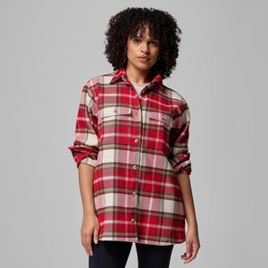 Columbia Blue Point Creek Shirt Jacket Women's Red Macro Buffalo Check JAX1020