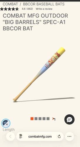 Brand new, wrapped and in box. 2026 Combat MFG Spec A1 Alloy BBCOR Certified Bat (-3) 33" (New)