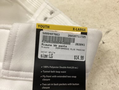 Used Mizuno PERFORMANCE PLUS PADDING BB/SB Pant Mens White LG 11725-S000497663