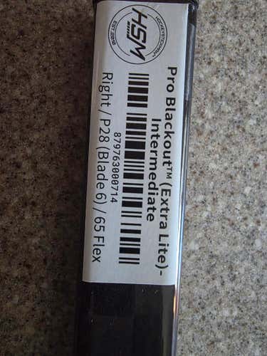 Pro Black Out Intermediate Extra Lite Right-Handed Hockey Stick P28 65 Flex (New)