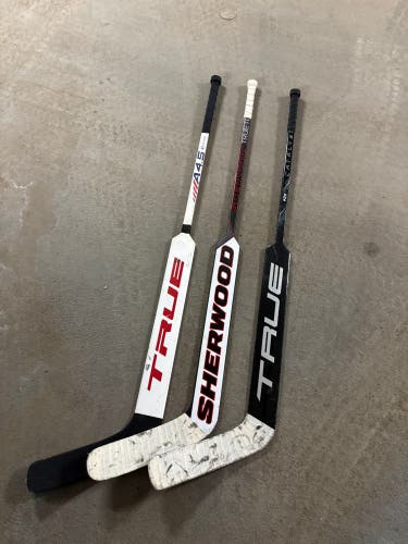 Bundle - 3x Full Right Goalie Sticks 25" (x2) and 27” (x1) Paddle (Used)