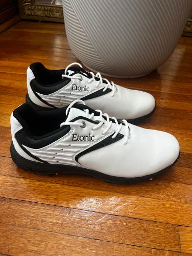 Etonic Golf Shoes Men’s 10.5 White/Black Soft Spike Cleats – Read Description