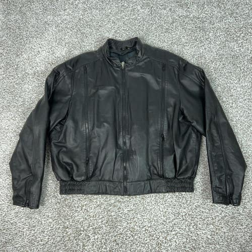 Hein Gericke Jacket Mens 52 2XL Black Leather Motorcycle Biker Padded Zip Moto