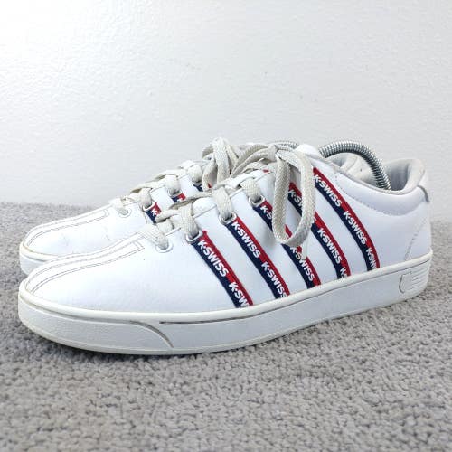 K Swiss Court Pro II Mens Shoes Size 9.5 Shoes White Leather Red Blue Sneakers