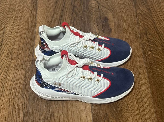 Under Armour Bryce Harper 9 Turf Shoes White Navy USA 3027440-101