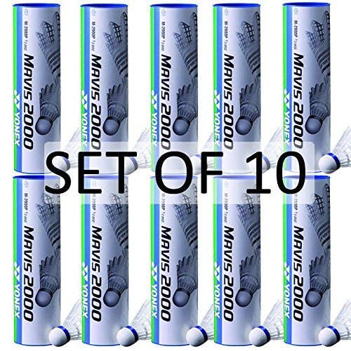 YONEX Mavis 2000 Nylon White Badminton Shuttlecock (10 Tubes pkg)