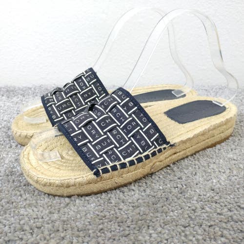 Tory Burch Ribbon Espadrille Slide Womens Size 6 Shoes Navy Blue Slip On Sandals