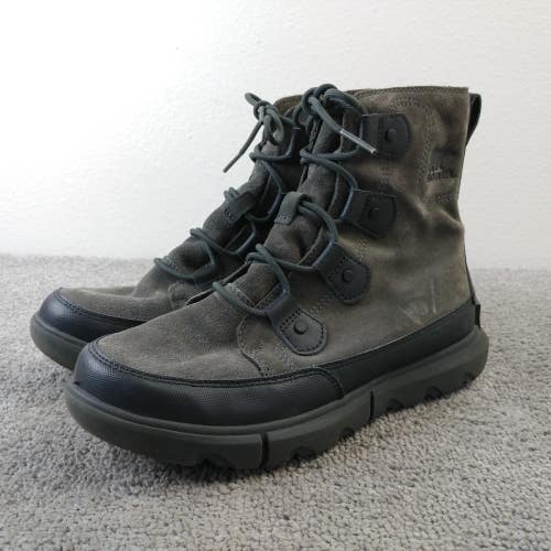Sorel Explorer Waterproof Boots Mens Size 8.5 Lace Up Gray Suede Black Rubber