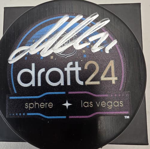 San Jose Sharks Macklin Celebrini Autographed 2024 Draft Puck Fanatics COA