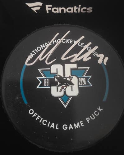 Sharks MACKLIN CELEBRINI Autographed Official 35TH Season Game Puck Fanatics COA