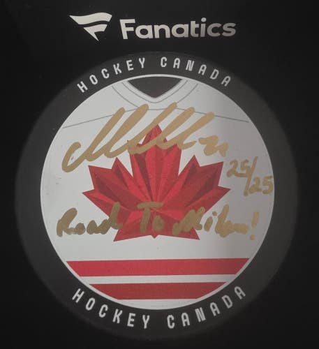 Sharks MACKLIN CELEBRINI Signed ROAD TO MILAN 2026 Olympics CANADA LE 25/25 Puck