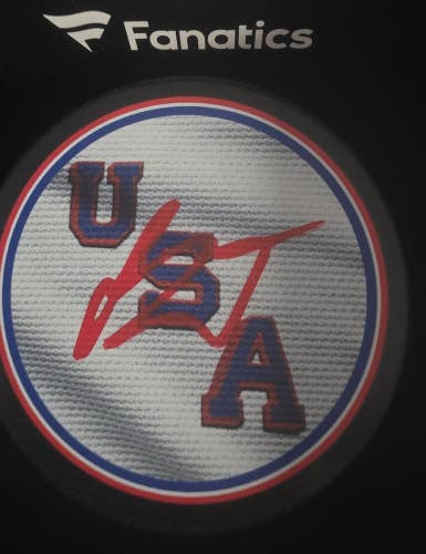 BRADY TKACHUK Signed Auto Autograph 2026 Olympics USA Hockey Puck FANATICS COA