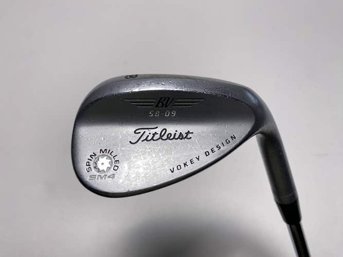 Titleist Vokey Spin Milled SM4 Chrome Wedge 58* 9 Bounce Wedge Steel Mens RH