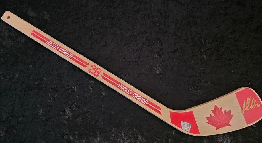 Sharks MACKLIN CELEBRINI Signed 2026 Olympics CANADA Mini Hockey Stick FANATICS
