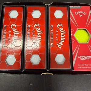 3 Sleeve (9) New Callaway Big Bertha Golf Balls Plus 3 Chrome Soft Yellow