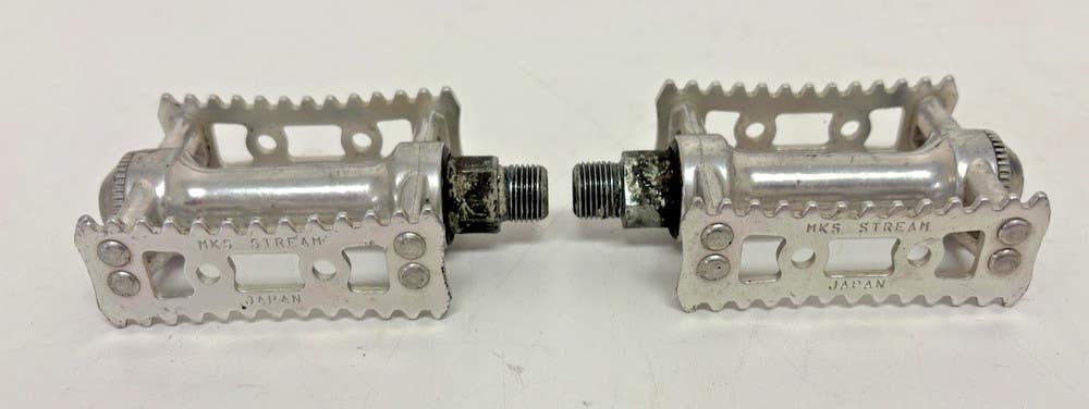 Vintage MKS Japan Stream Silver Aluminum Rat Trap Platform Pedals 9/16" Axle