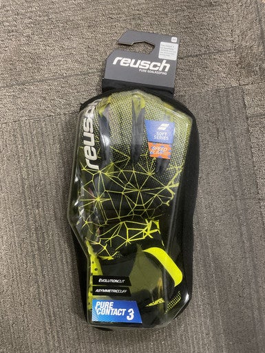 Used Reusch PURE CONTACT 3 GOALIE GLOVES Soccer Goalie Gloves Black And Yellow 11 11614-S000230357