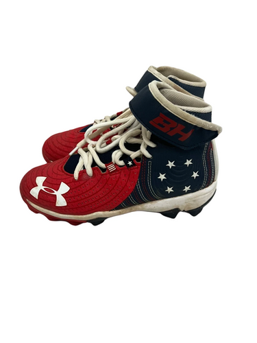 Used Under Armour LOCKED DOWN Jr FB Cleats White/Red/Navy Junior 04 11692-S000146119
