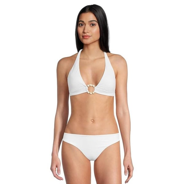 BECCA Marble Canyon Bikini Top Women's Large White Halter Neck Swimwear GBO2344