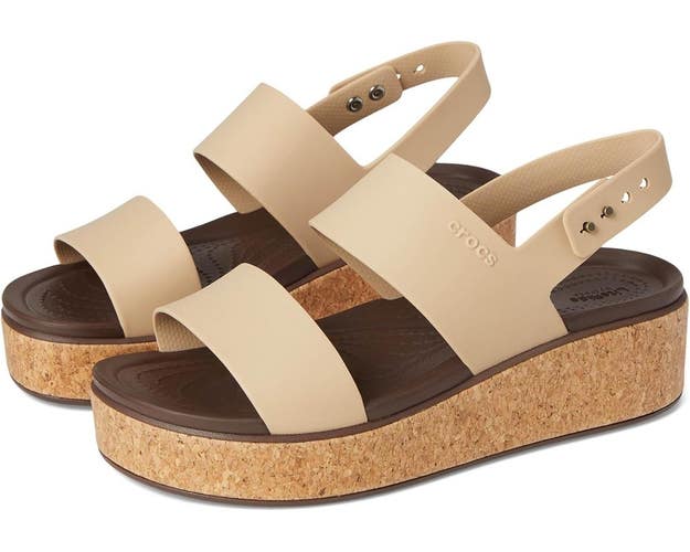Crocs Brooklyn Cork Low 211144-212 Sandals Women's US 8 Chai Wedge Heel GBO2603
