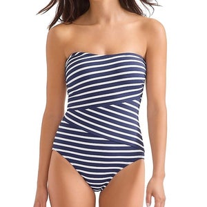 Tommy Bahama Coastline Swimsuit Women's 6 Blue Stripe Bandeau One-Piece GBO2395