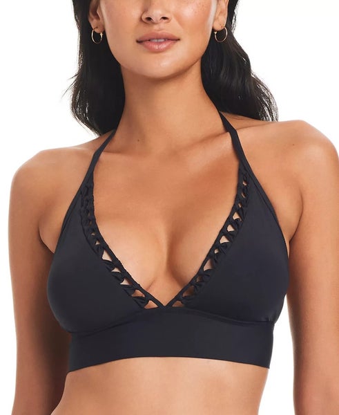 Bleu Rod Beattie Pulling Strings Halter Bikini Top Women's 12 Black GBO2329